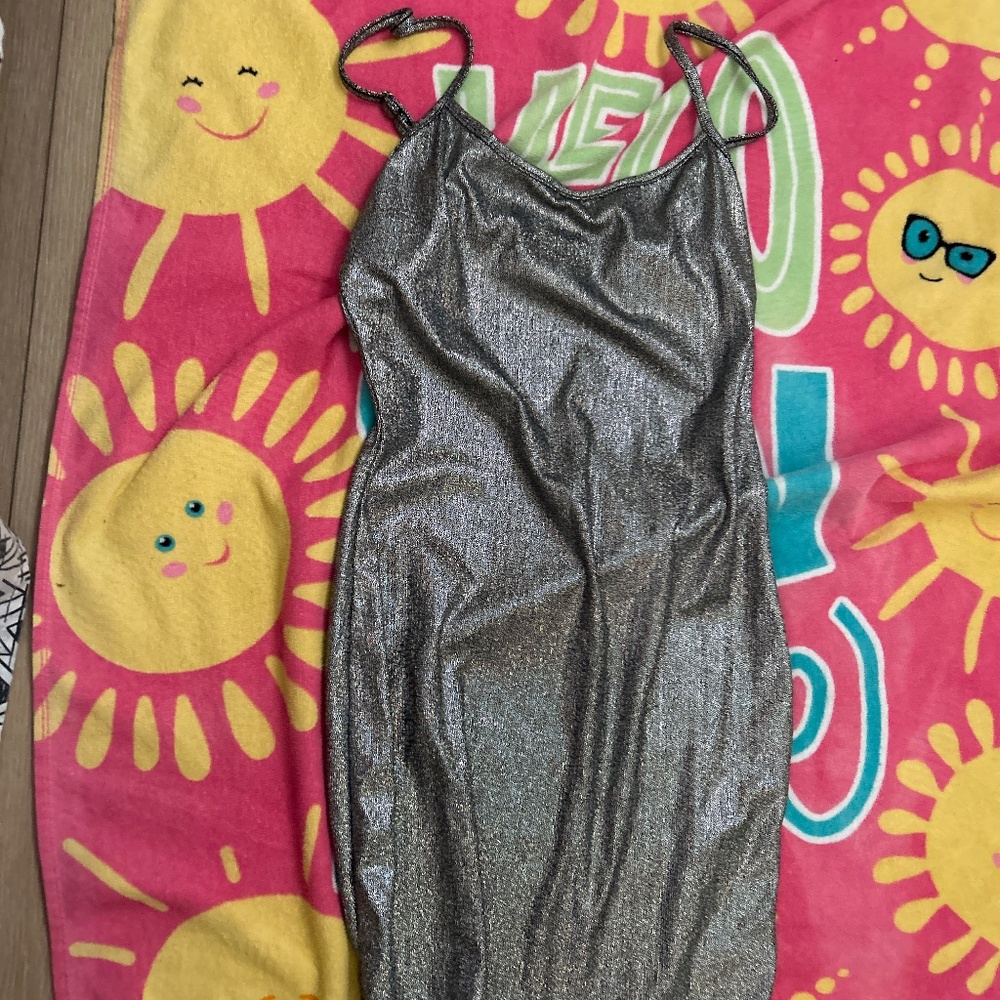 Silver metallic mini dress